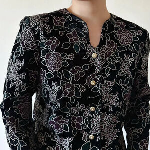Vintage‎ Norton McNaughton Black Floral Velvet Blazer Size 10
